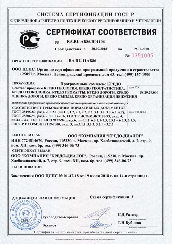 Сертификат соответствия №0351005